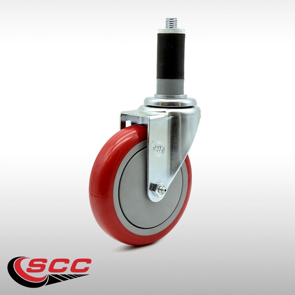 5 Inch SS Red Polyurethane Wheel Swivel 1-3/8 Inch Expanding Stem Caster SCC